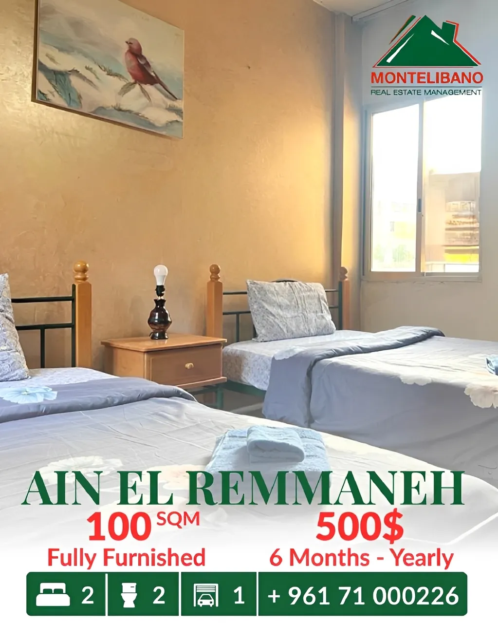 Apartment for rent in Ain El Remmaneh