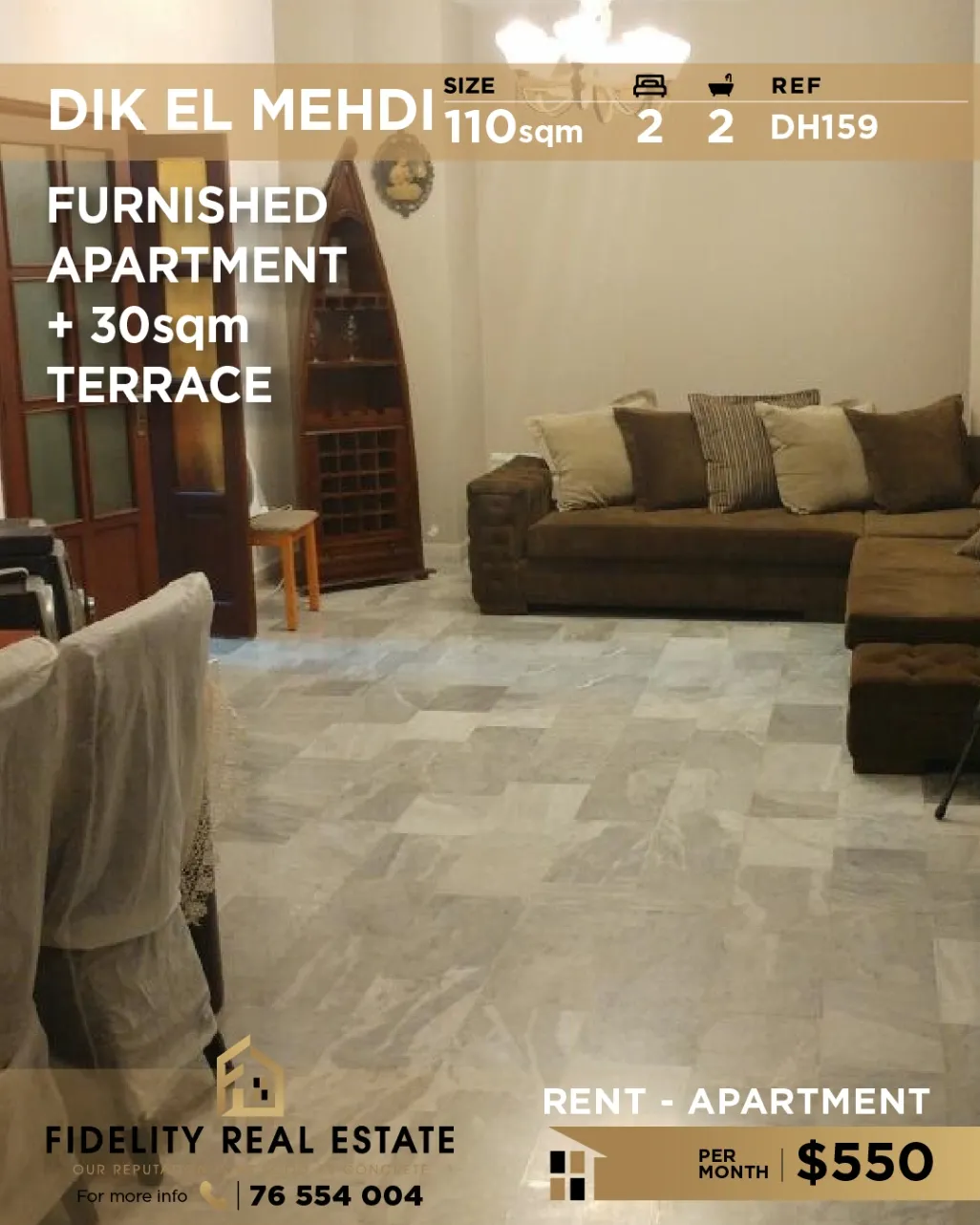 Apartment for rent in Dik El Mehdi, Lebanon - 2 bed, 2 bath