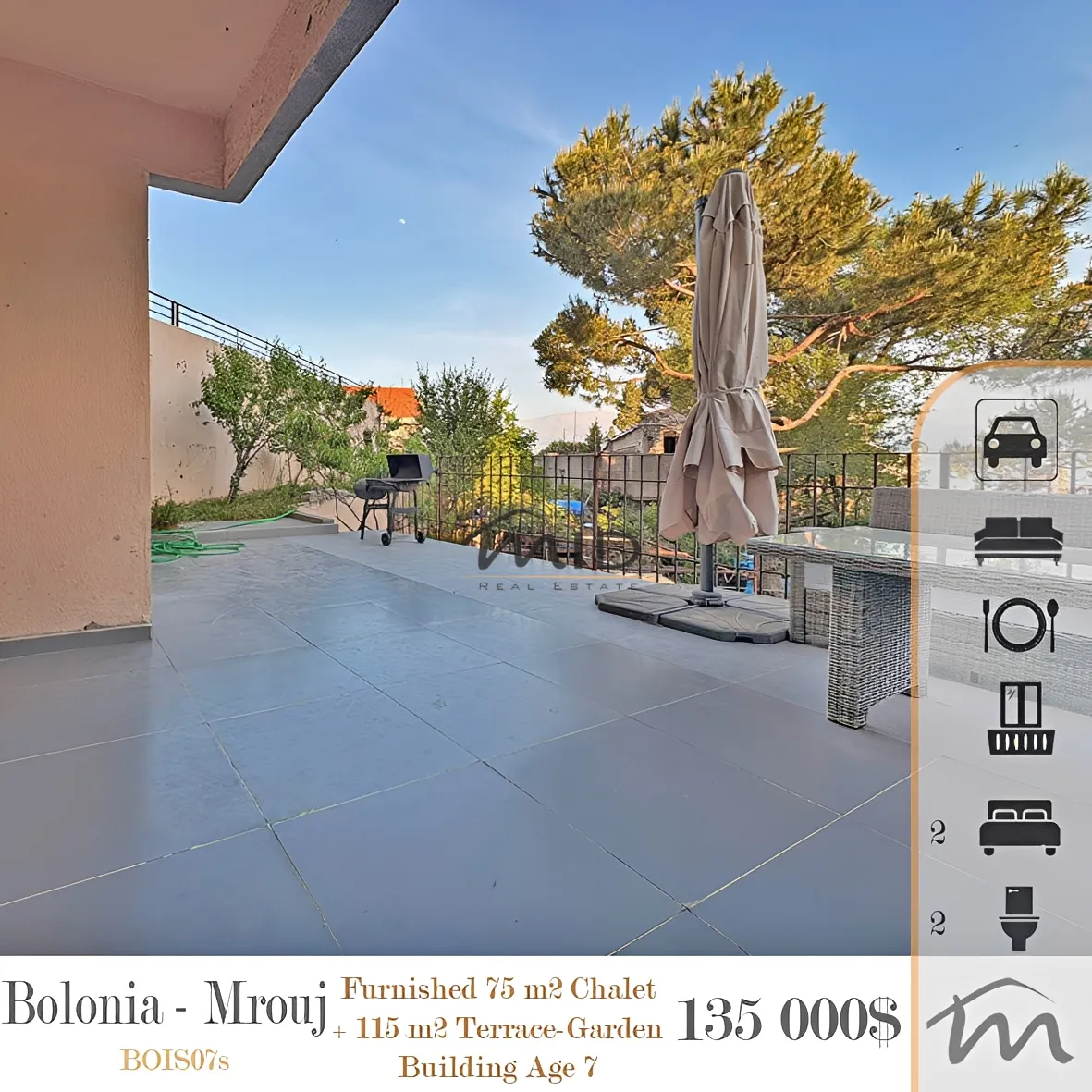Chalet for sale in Bolonia, mrouj, lebanon - 2 bed, 2.0 bath