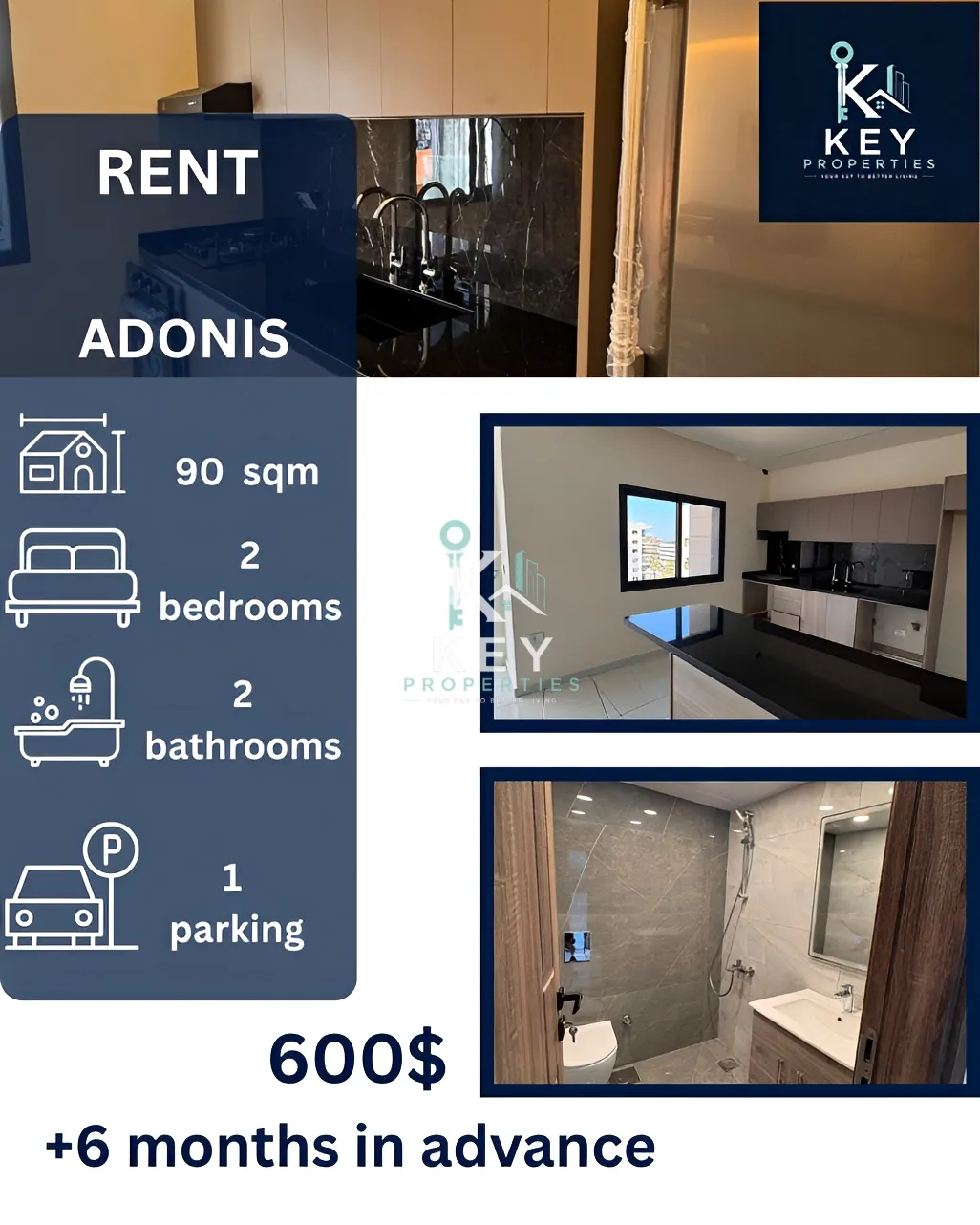 Apartment for rent in Adonis, Lebanon - 2 bed, 2 bath