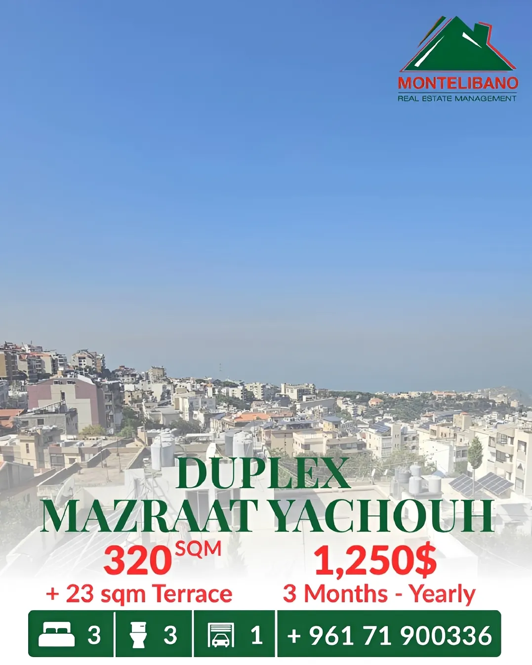 Duplex for rent in Mazraat Yachoua