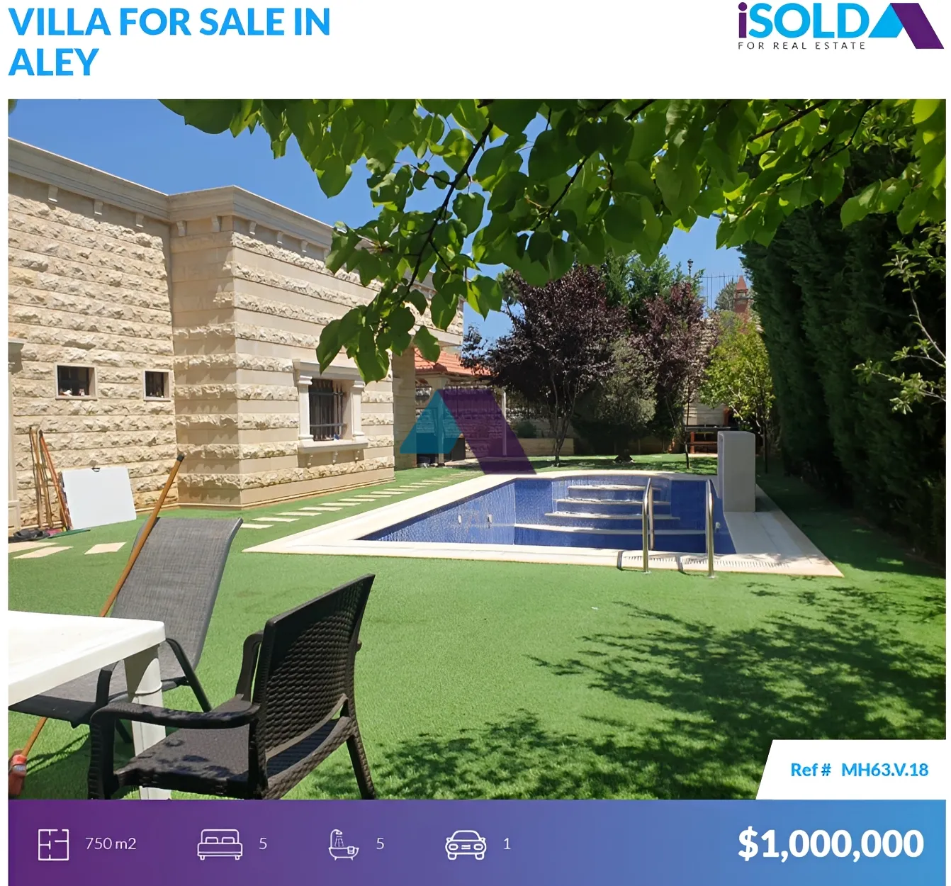 Villa for sale in Aley, Lebanon - 5 bed, 5 bath