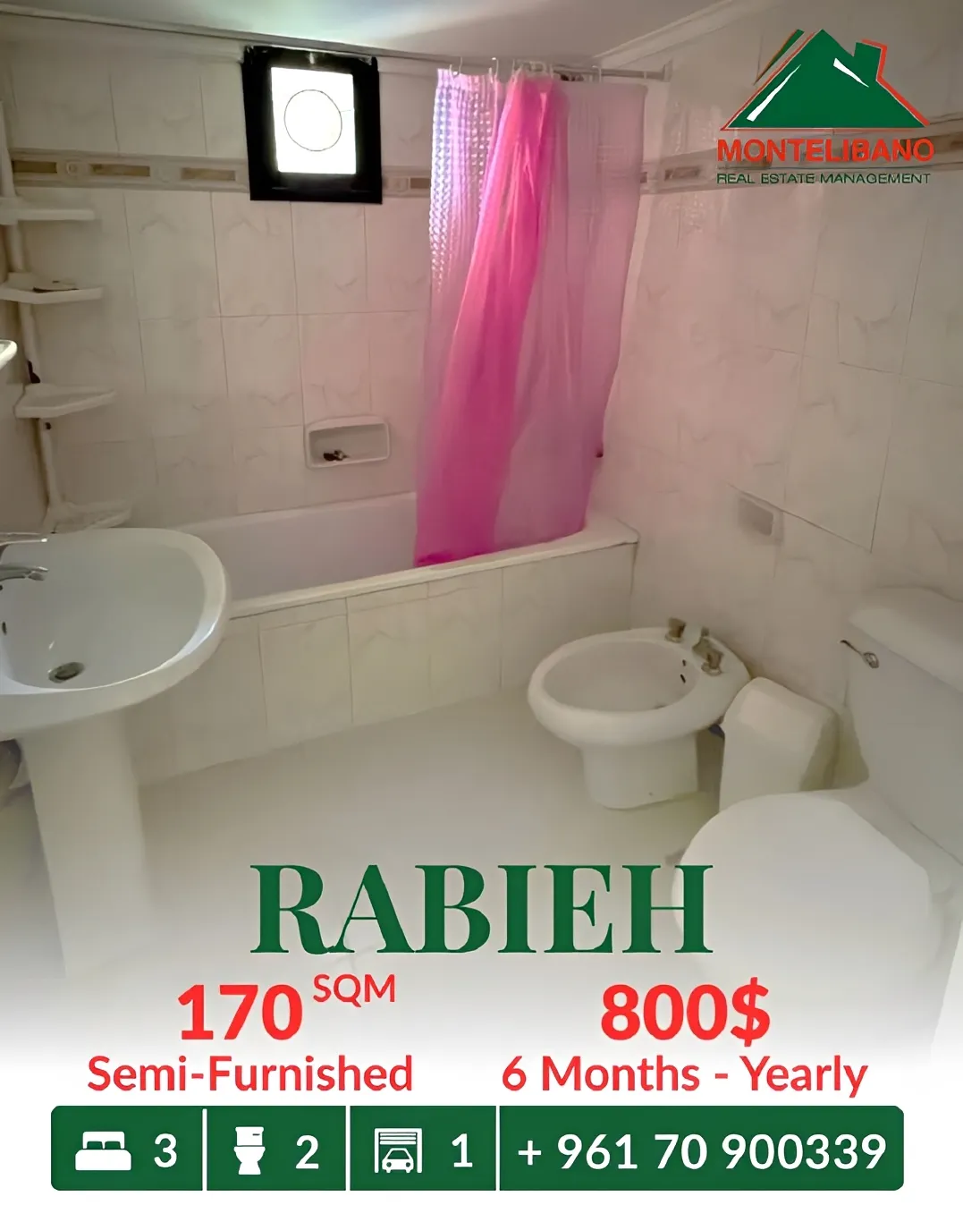 Apartment for rent in Rabieh, Lebanon