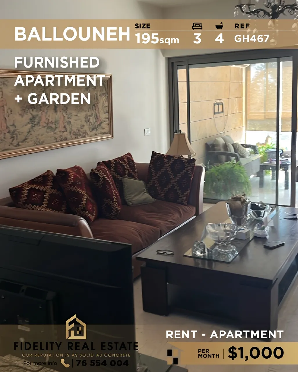 Apartment for rent in Ballouneh, Lebanon - 3 bed, 4 bath