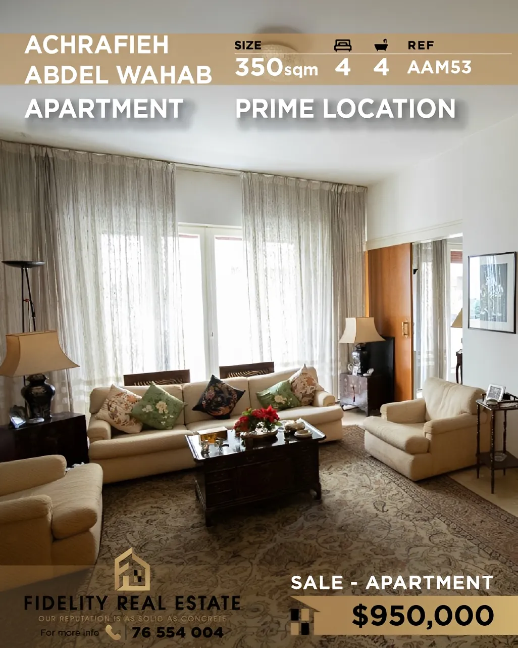 Apartment for sale in Achrafieh, Beirut, Lebanon - 4 bed, 4 bath