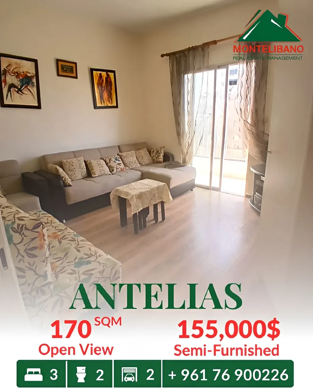 Apartment for sale in Antelias, Lebanon - 3 bed, 2 bath