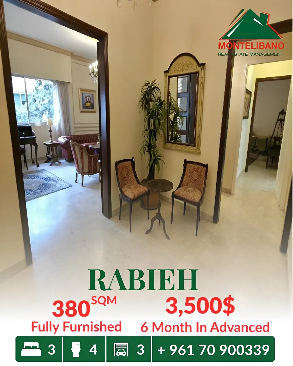 Apartment for rent in Rabieh