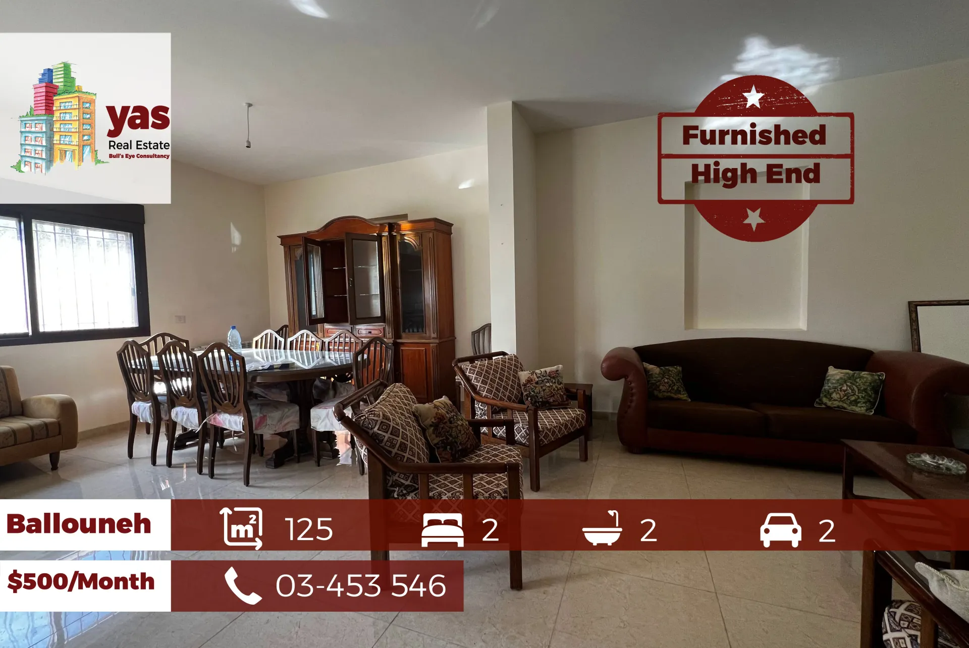 Apartment for Rent in Ballouneh - 2 bed, 2 bath