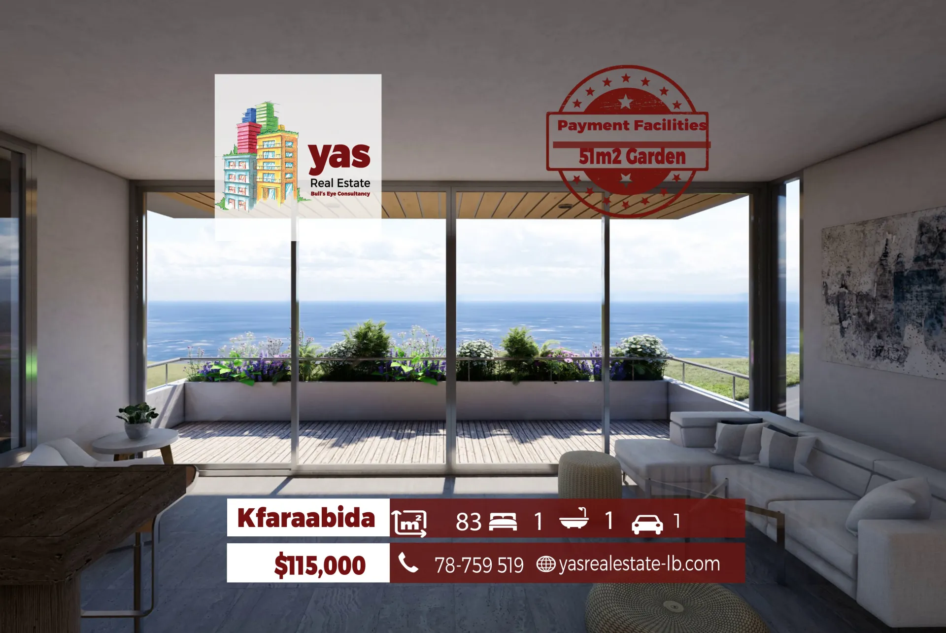 Apartment for Sale in Kfaraabida - 1 bed, 1 bath