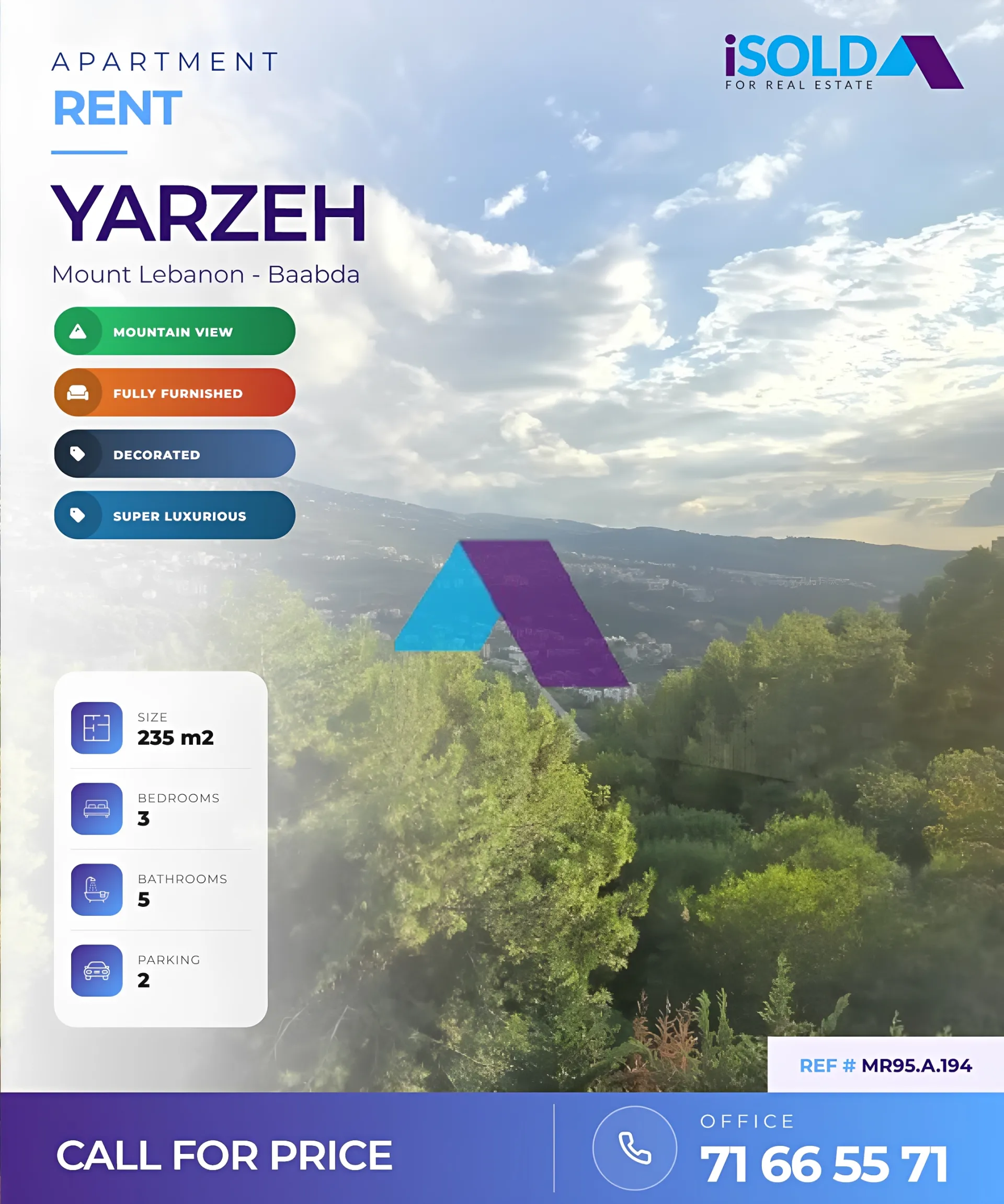 Apartment for rent in Yarzeh