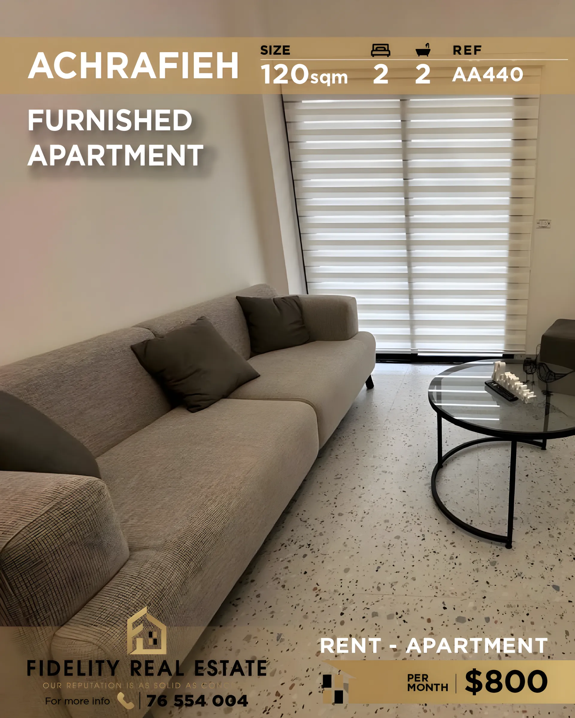 Apartment for rent in Achrafieh, Beirut, Lebanon - 2 bed, 2 bath