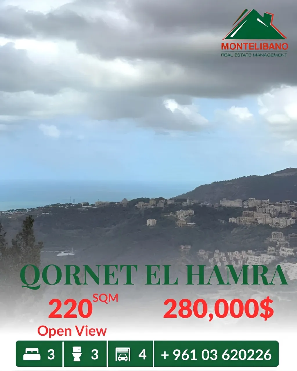 Apartment for sale in Qornet El Hamra, Lebanon - 3 bed, 3 bath