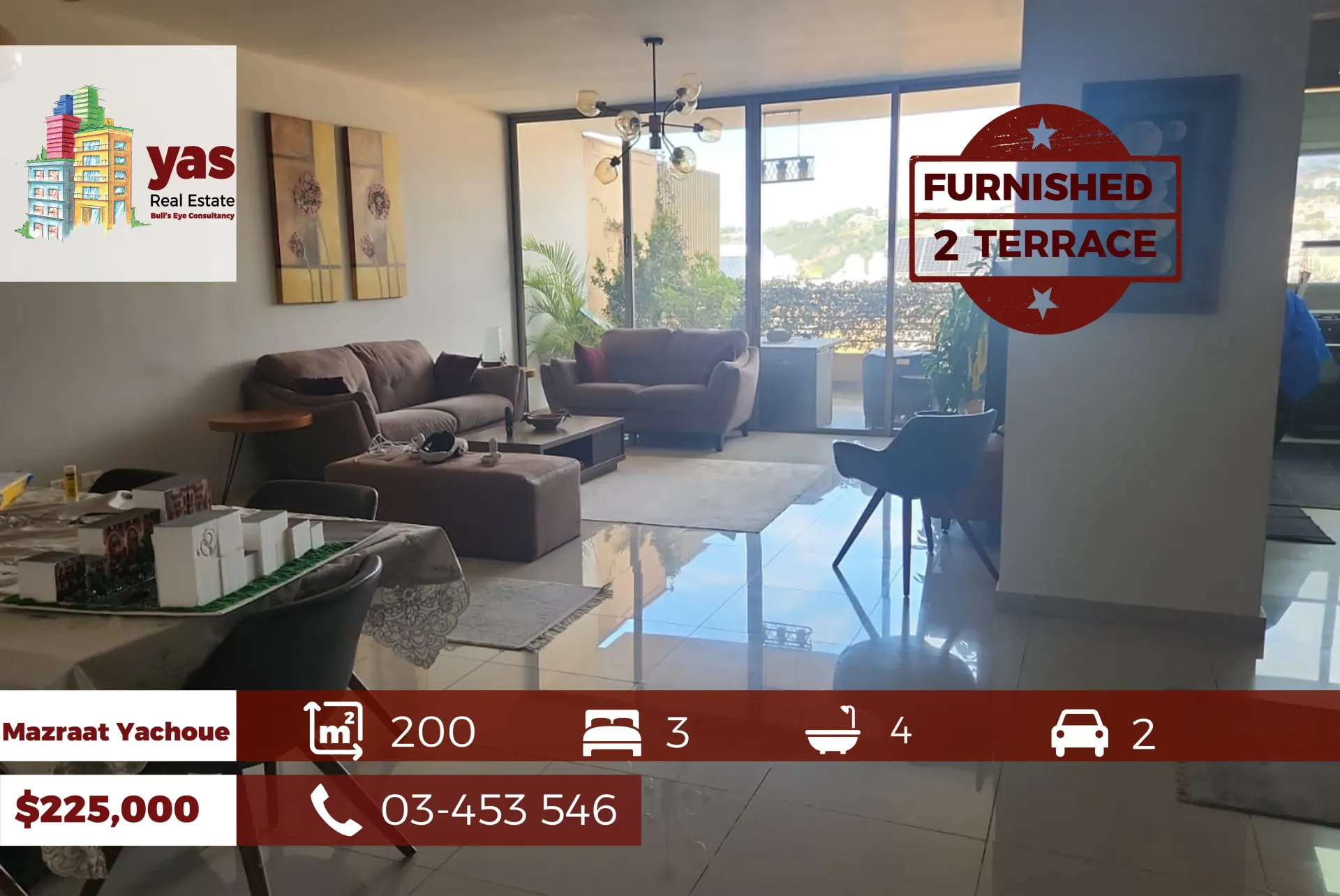 Apartment for Sale in Mazraat Yachou - 3 bed, 4 bath