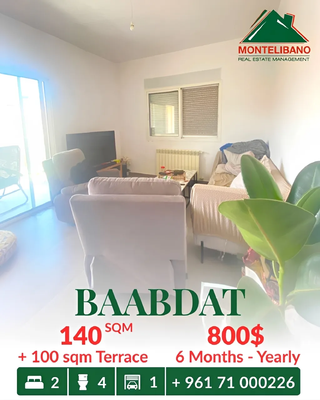 Apartment for rent in Baabdat, Lebanon