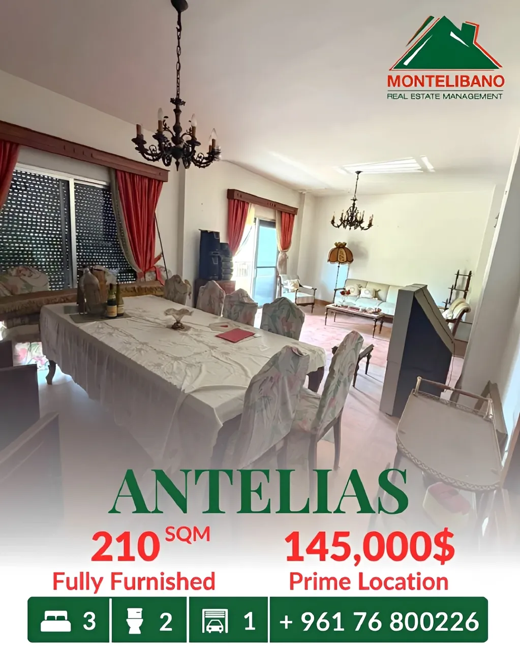 Apartment for sale in Antelias, Lebanon - 3 bed, 2 bath