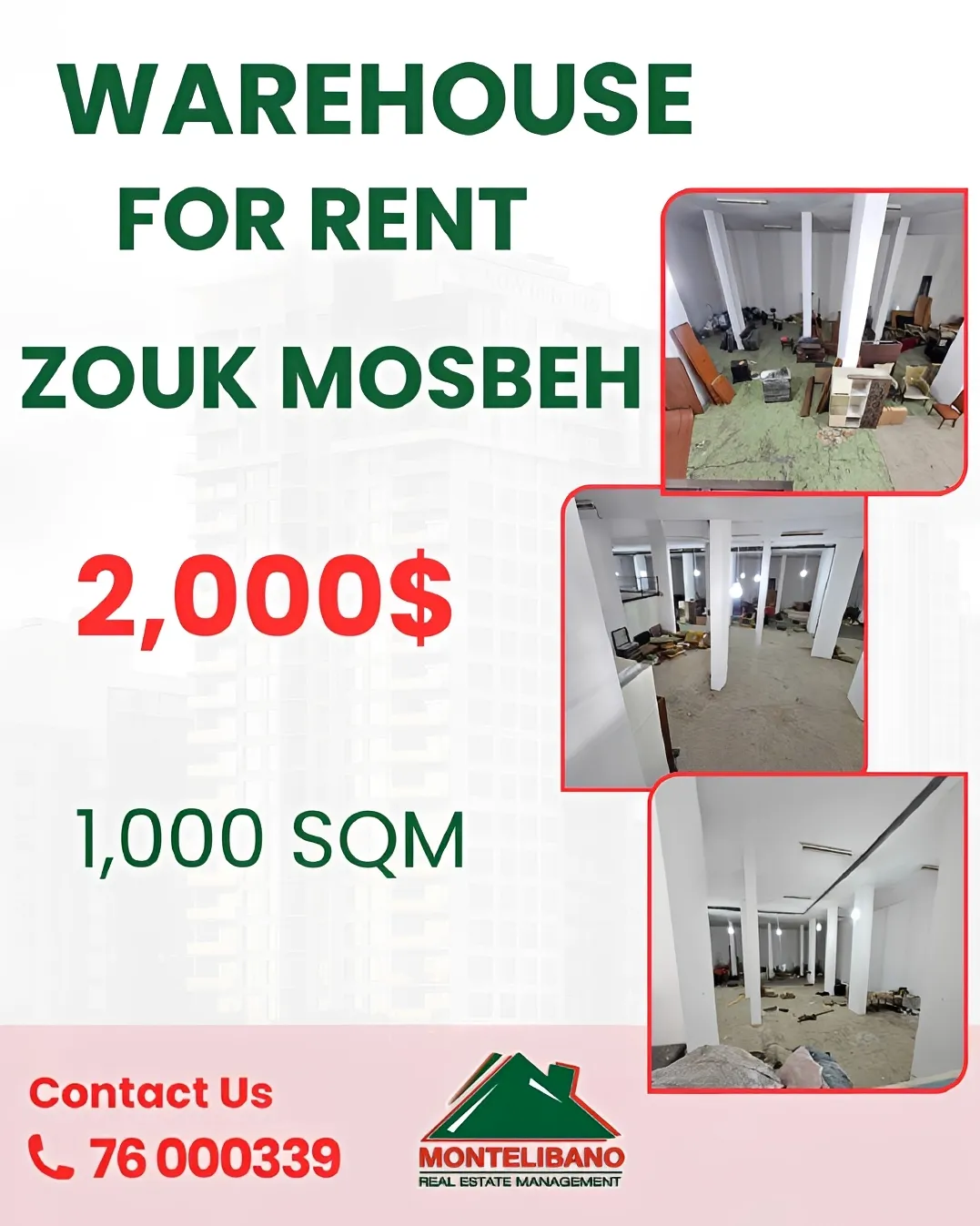 Warehouse for rent in Zouk Mosbeh, Lebanon