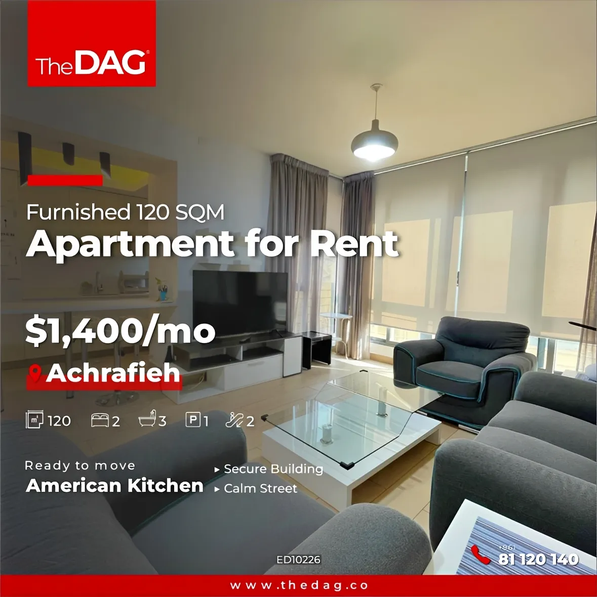 Apartment for rent in Hotel Dieu, Beirut, Lebanon