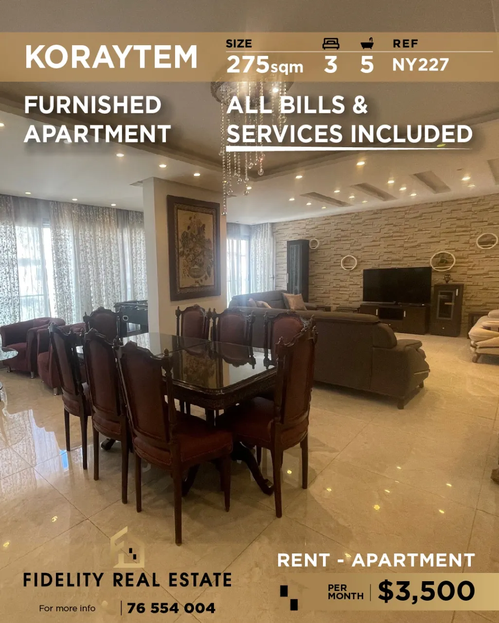 Apartment for rent in Kraytem, Beirut, Lebanon