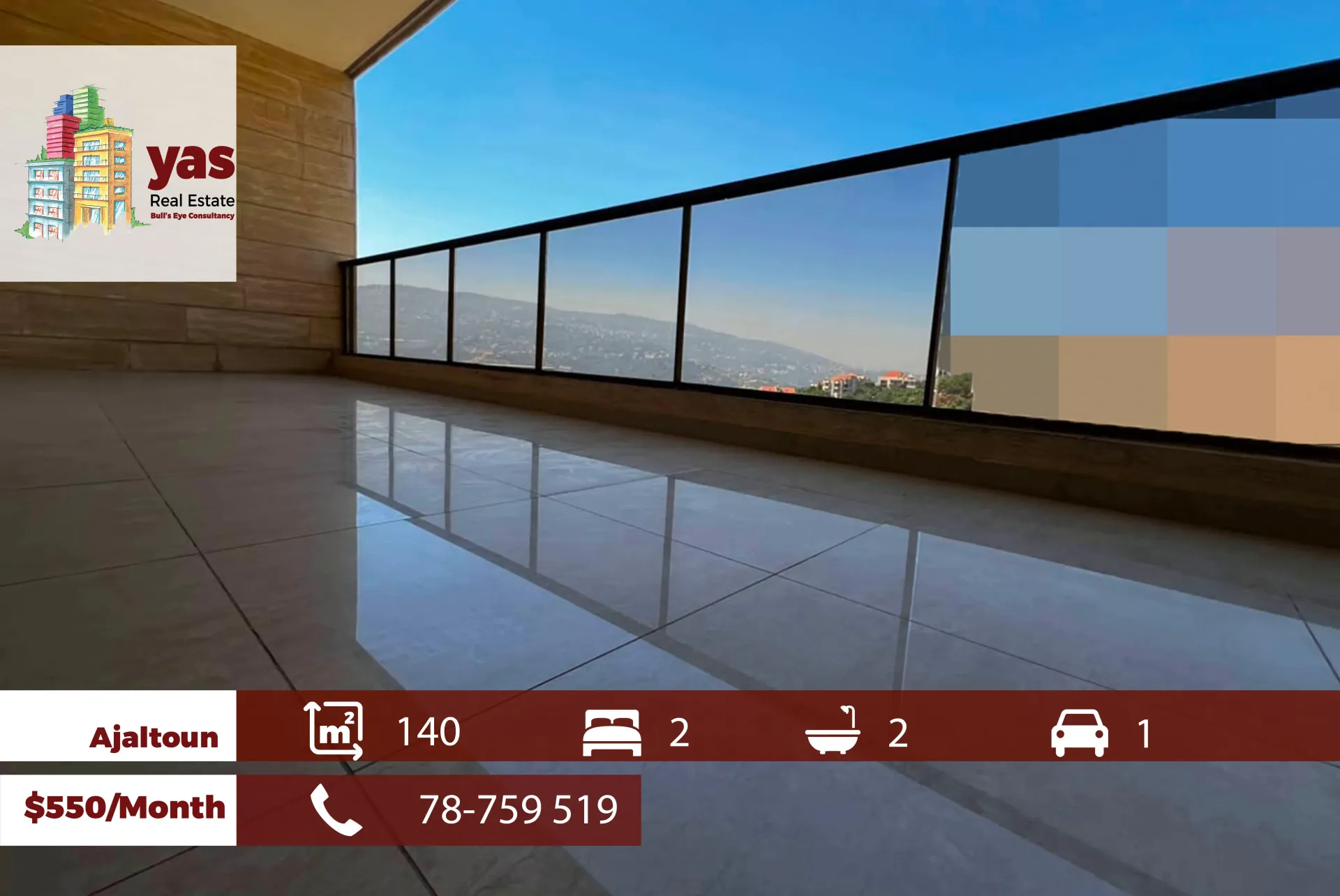 Apartment for Rent in Ajaltoun - 2 bed, 2 bath