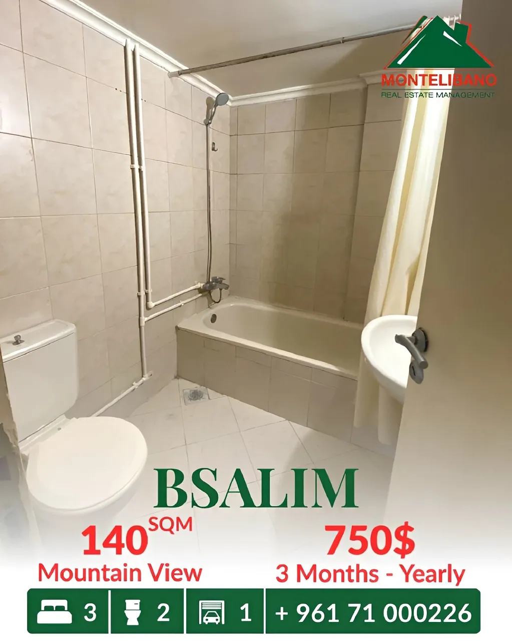 Apartment for rent in Bsalim