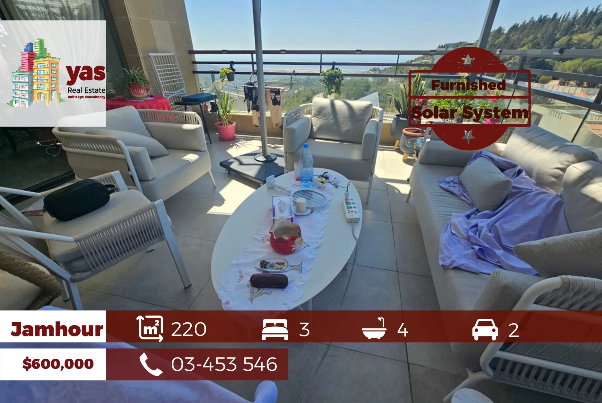 Apartment for Sale in Jamhour - 3 bed, 4 bath