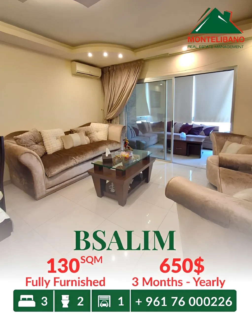 Apartment for rent in Bsalim