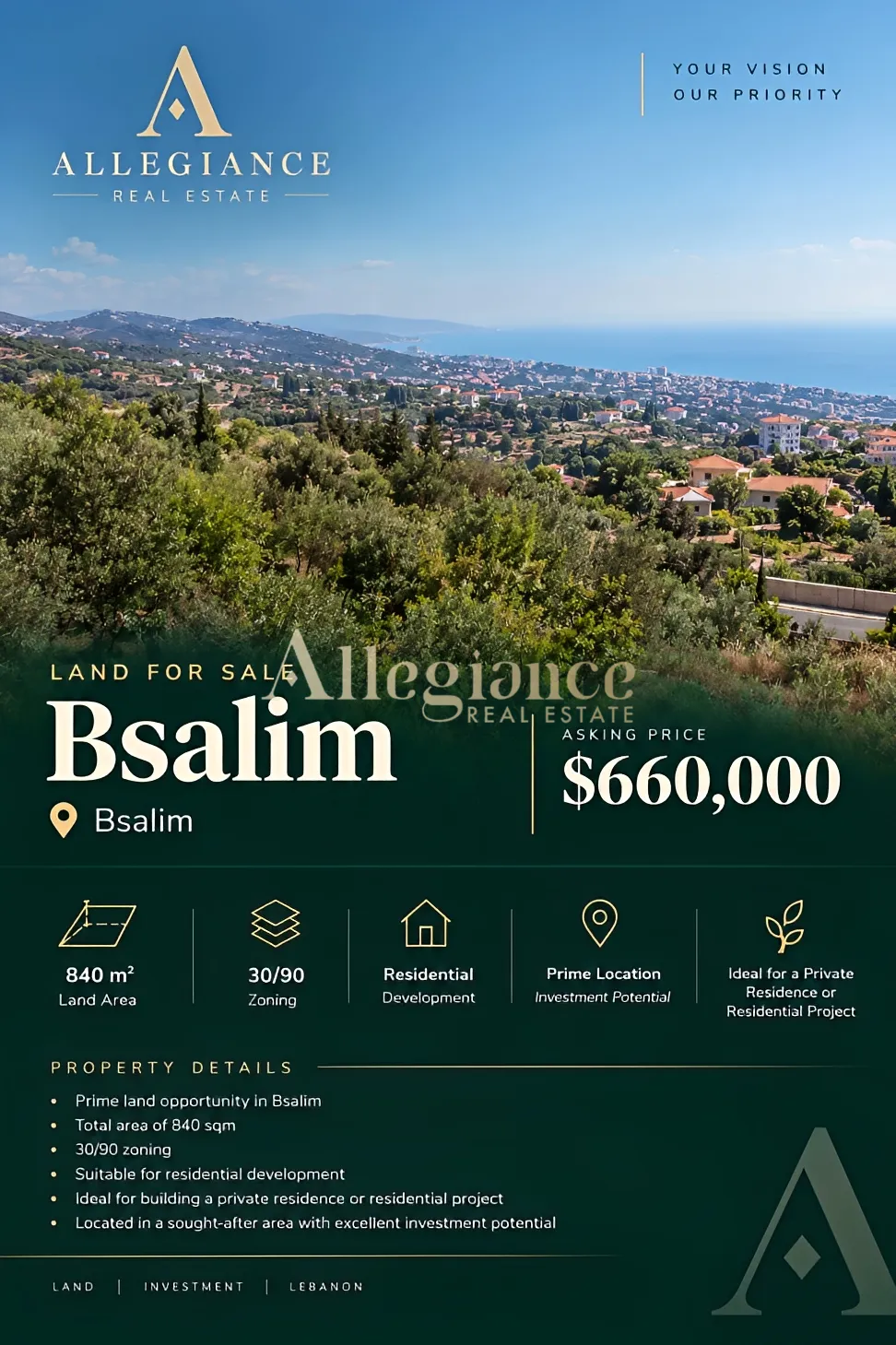 Land for sale in Bsalim
