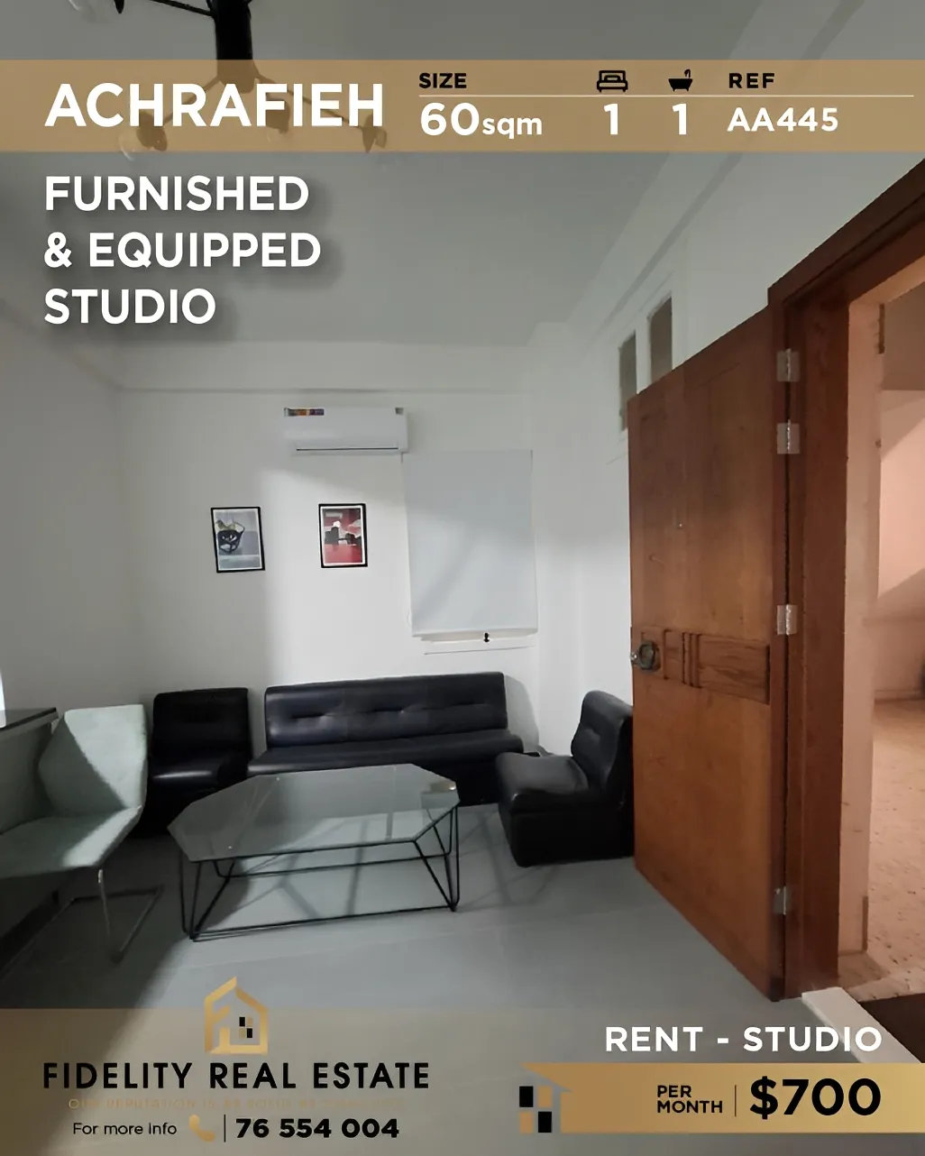 Studio for rent in Achrafieh, Beirut, Lebanon - 1 bed, 1 bath