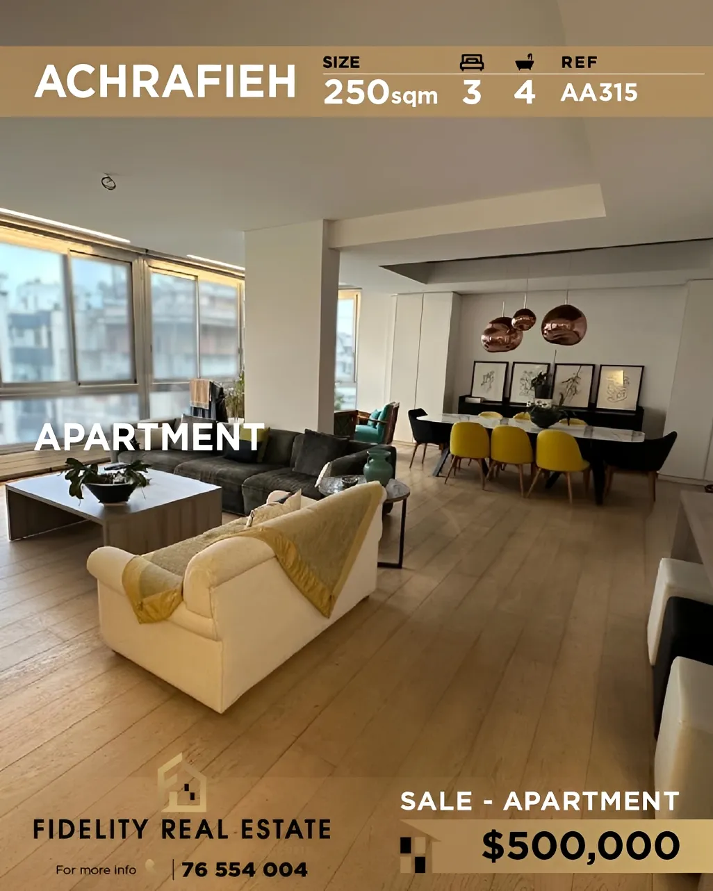 Apartment for sale in Achrafieh, Beirut, Lebanon - 3 bed, 4 bath