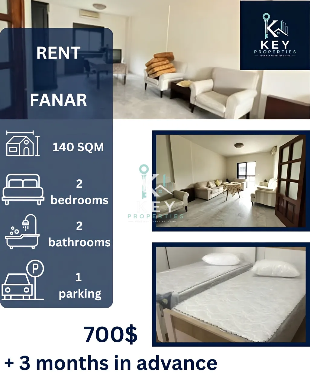 Apartment for rent in Fanar, Lebanon - 2 bed, 2 bath