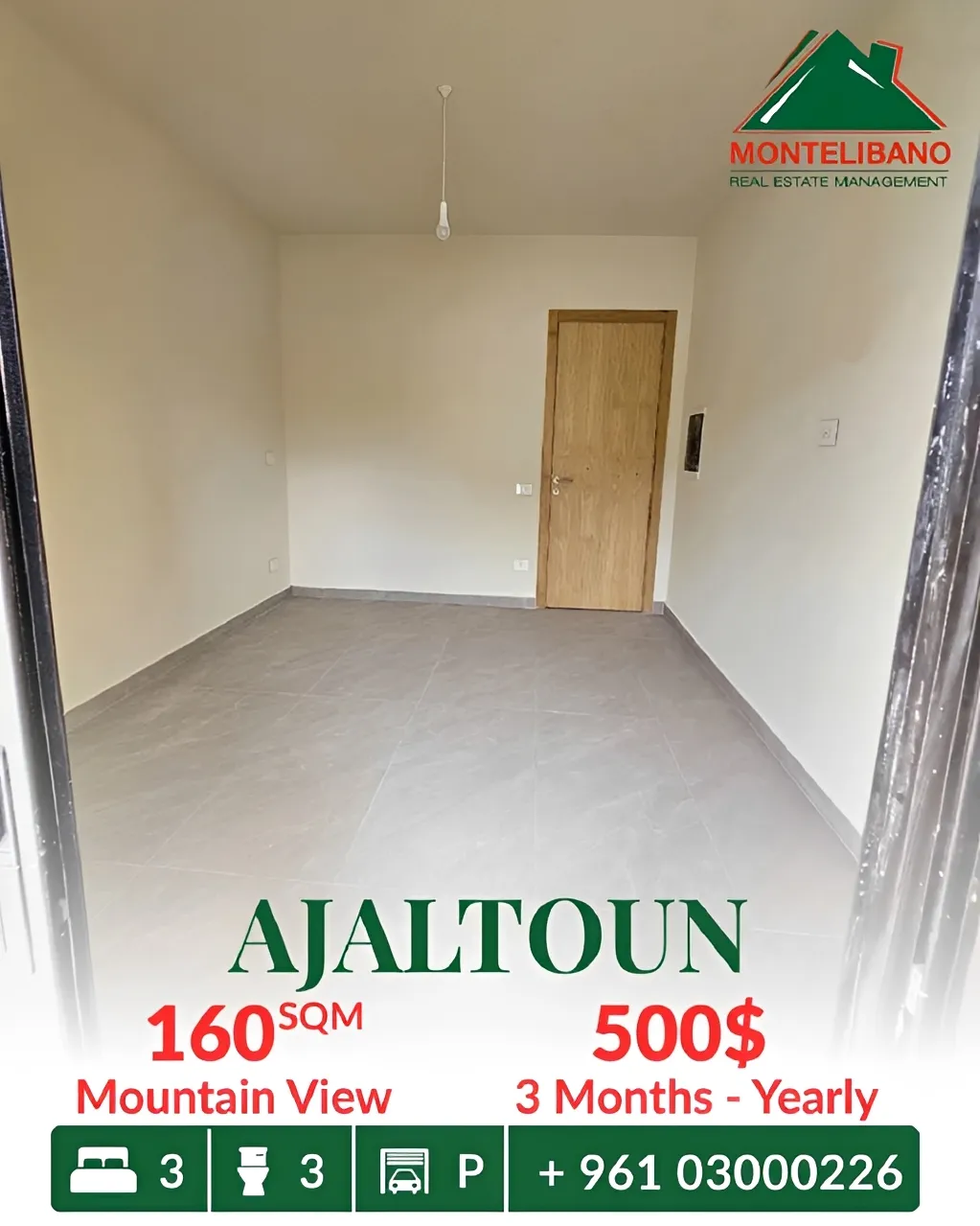 Apartment for rent in Ajaltoun