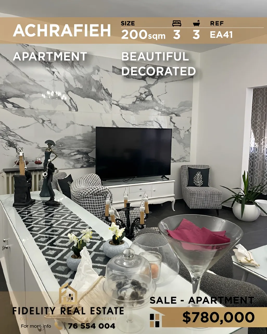 Apartment for sale in Achrafieh, Beirut, Lebanon - 3 bed, 3 bath