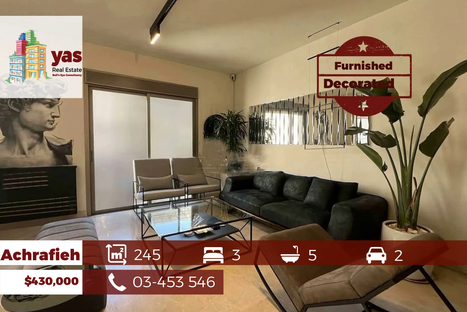 Apartment for Sale in Achrafieh - 3 bed, 5 bath