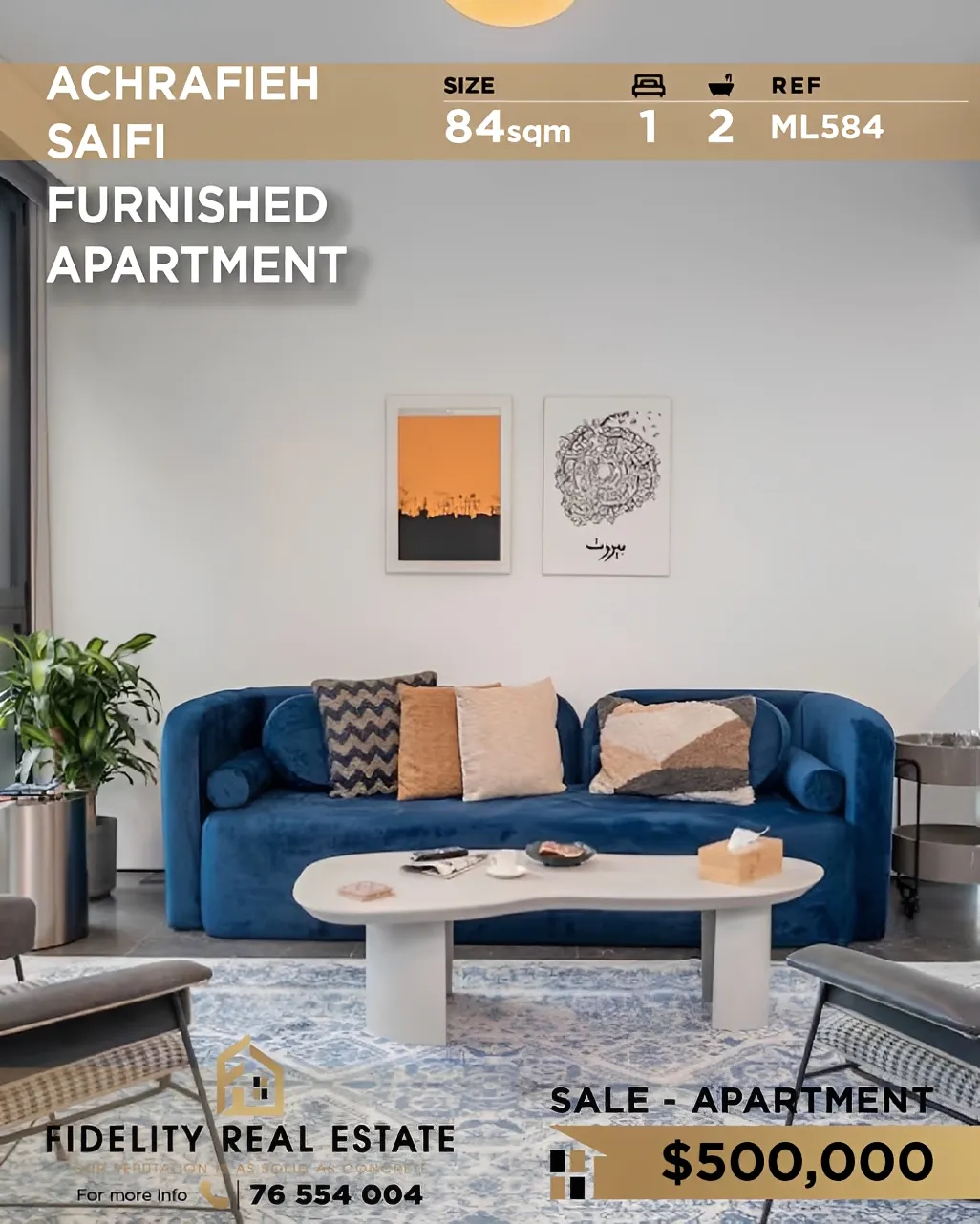 Apartment for sale in Saifi Village, Beirut, Lebanon - 1 bed, 2 bath