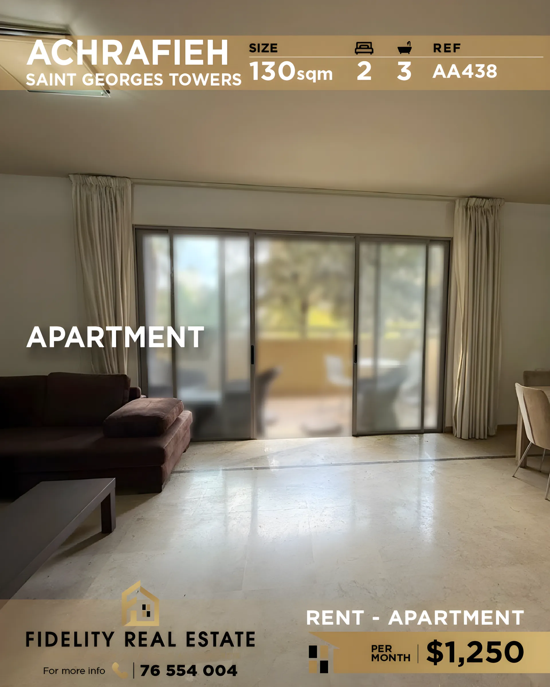 Apartment for rent in Achrafieh, Beirut, Lebanon - 2 bed, 3 bath