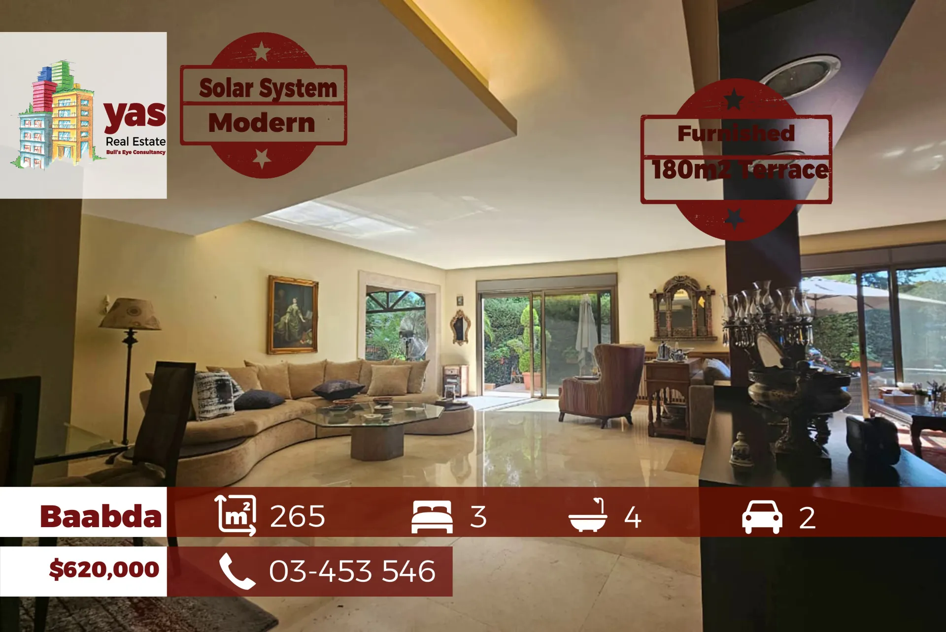 Apartment for Sale in Baabda - 3 bed, 4 bath