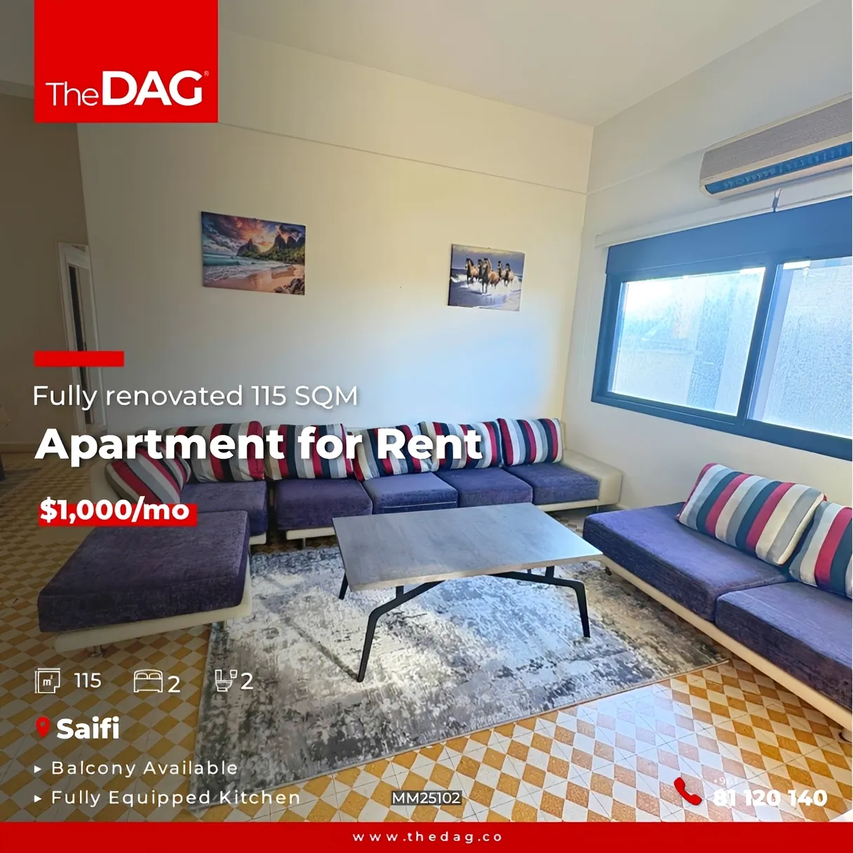 Apartment for rent in Saifi Village, Beirut, Lebanon - 2 bed, 2 bath