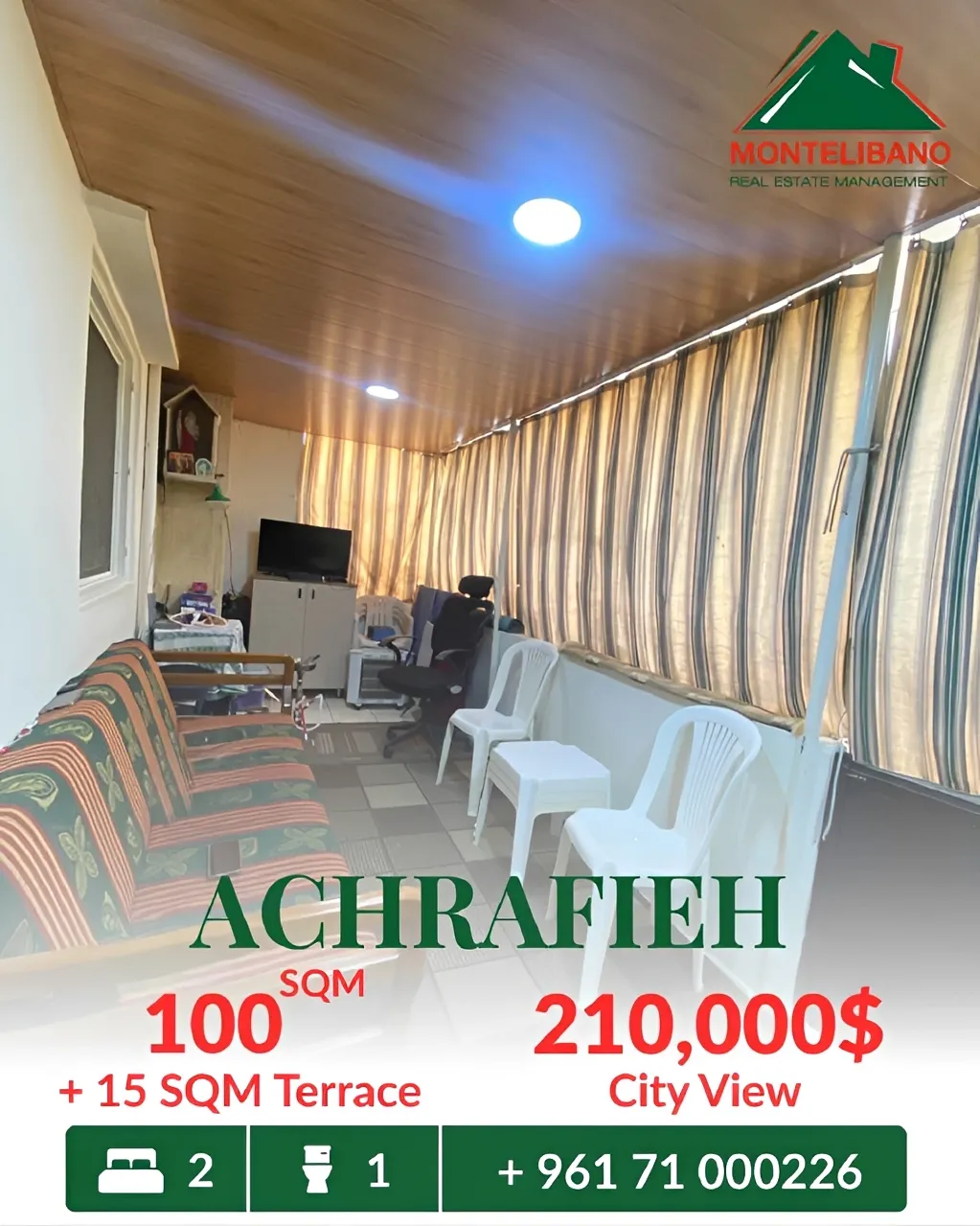 Apartment for sale in Achrafieh, Beirut, Lebanon - 2 bed, 1 bath