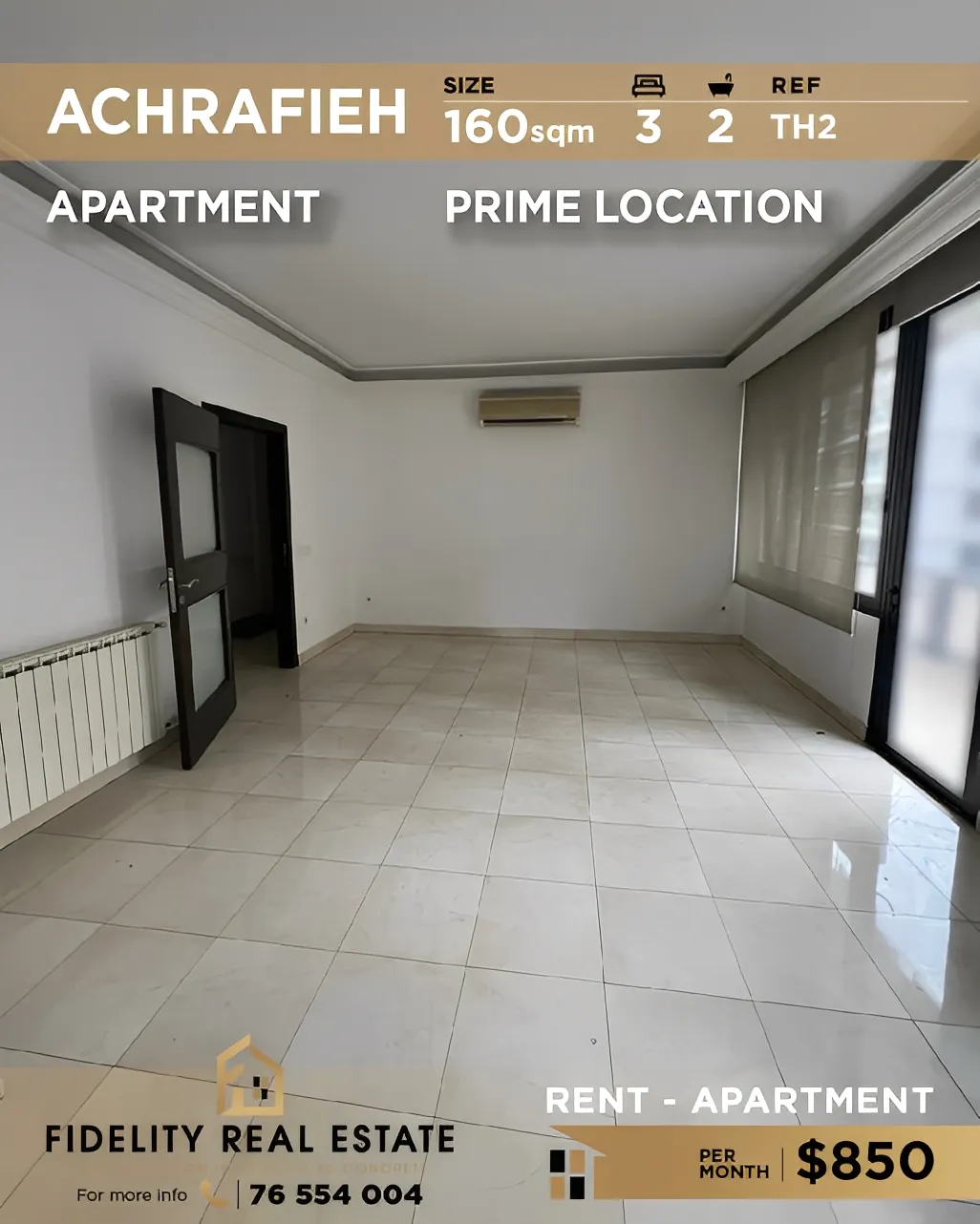 Apartment for Rent in Achrafieh, Beirut, Lebanon - 3 bed, 2 bath