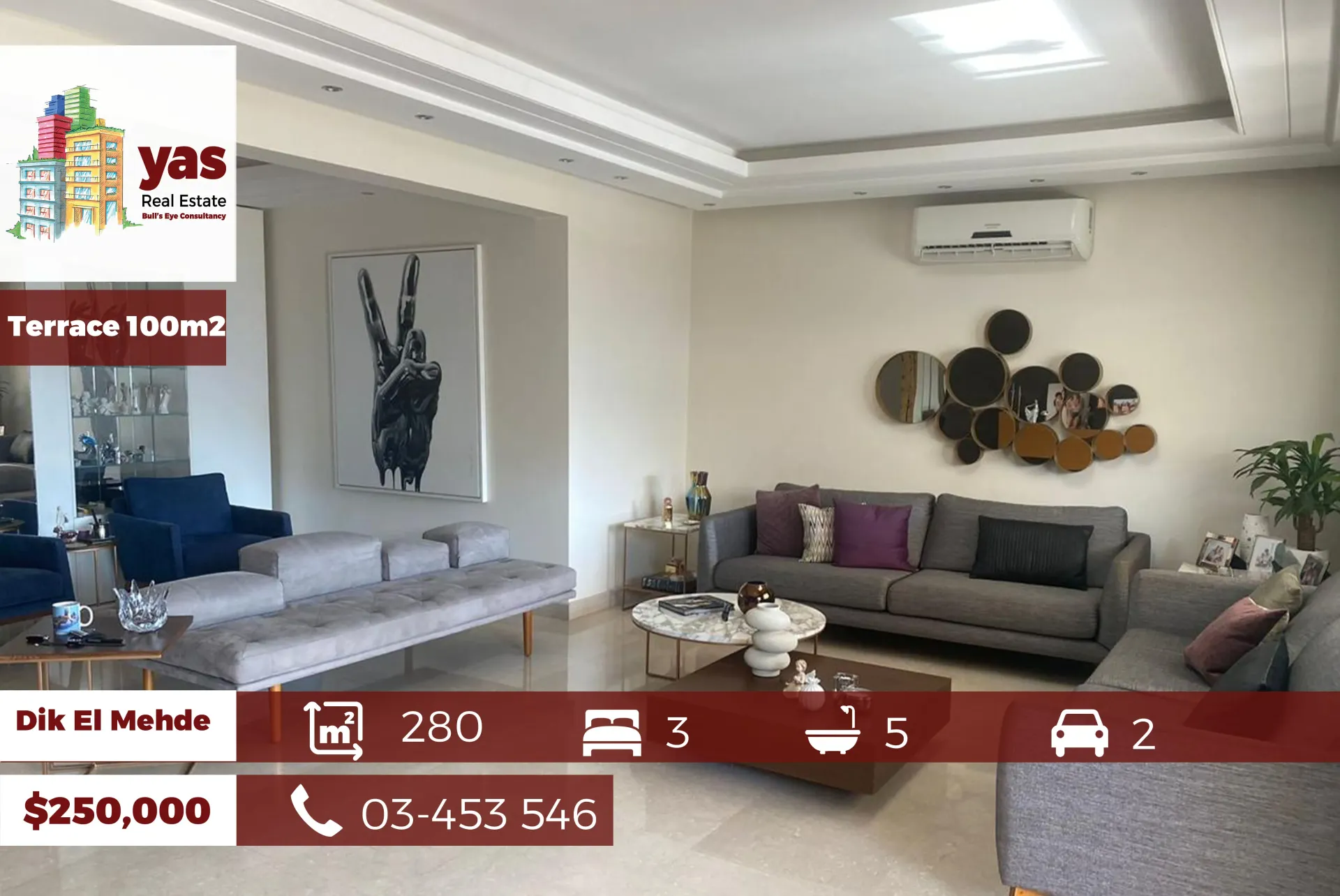 Apartment for Sale in Dik El Mehdi - 3 bed, 5 bath