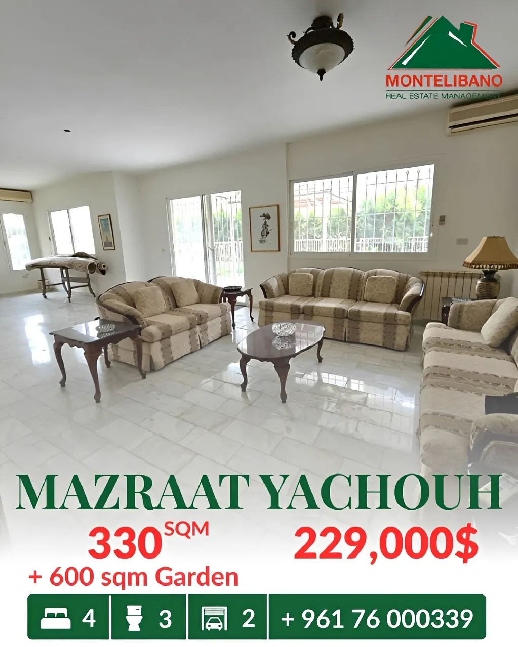 Apartment for sale in Mazraat Yachoua, Lebanon - 4 bed, 3 bath