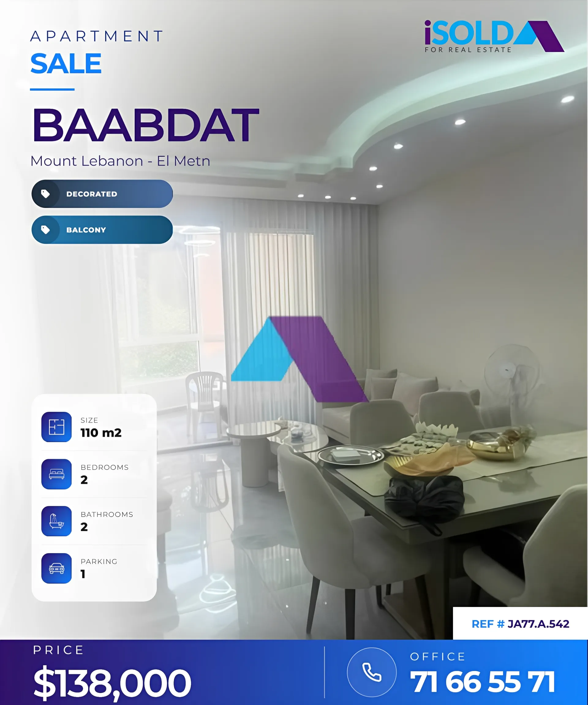 Apartment for sale in Baabdat, Lebanon - 2 bed, 2 bath