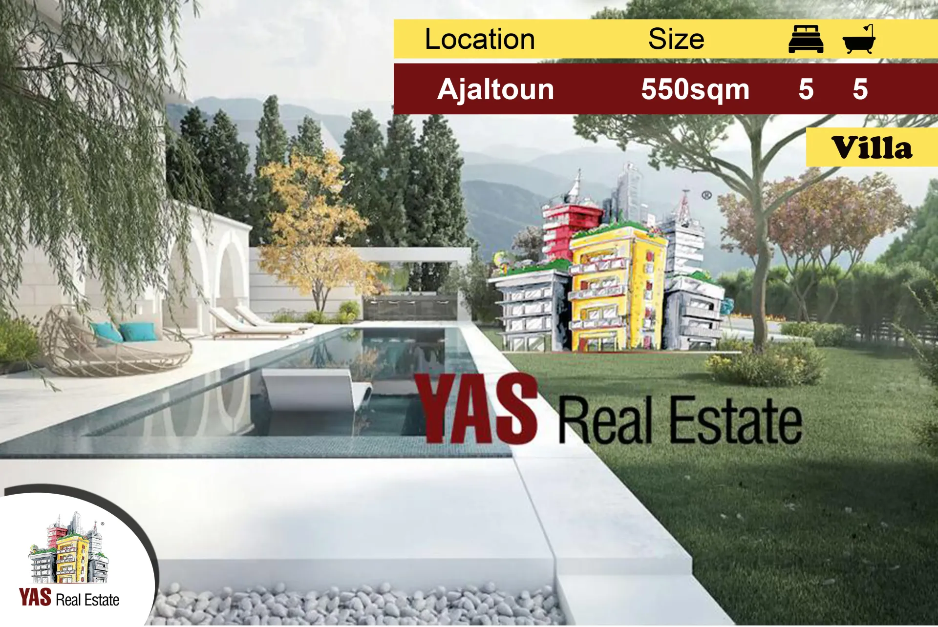 Villa for Sale in Ajaltoun - 5 bed, 5 bath