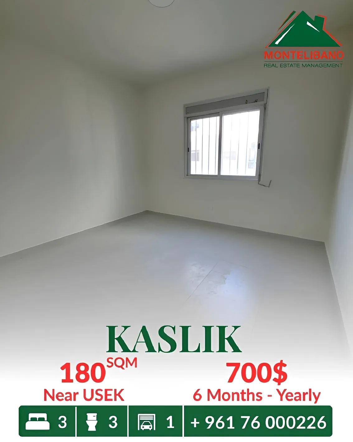 Apartment for rent in Kaslik