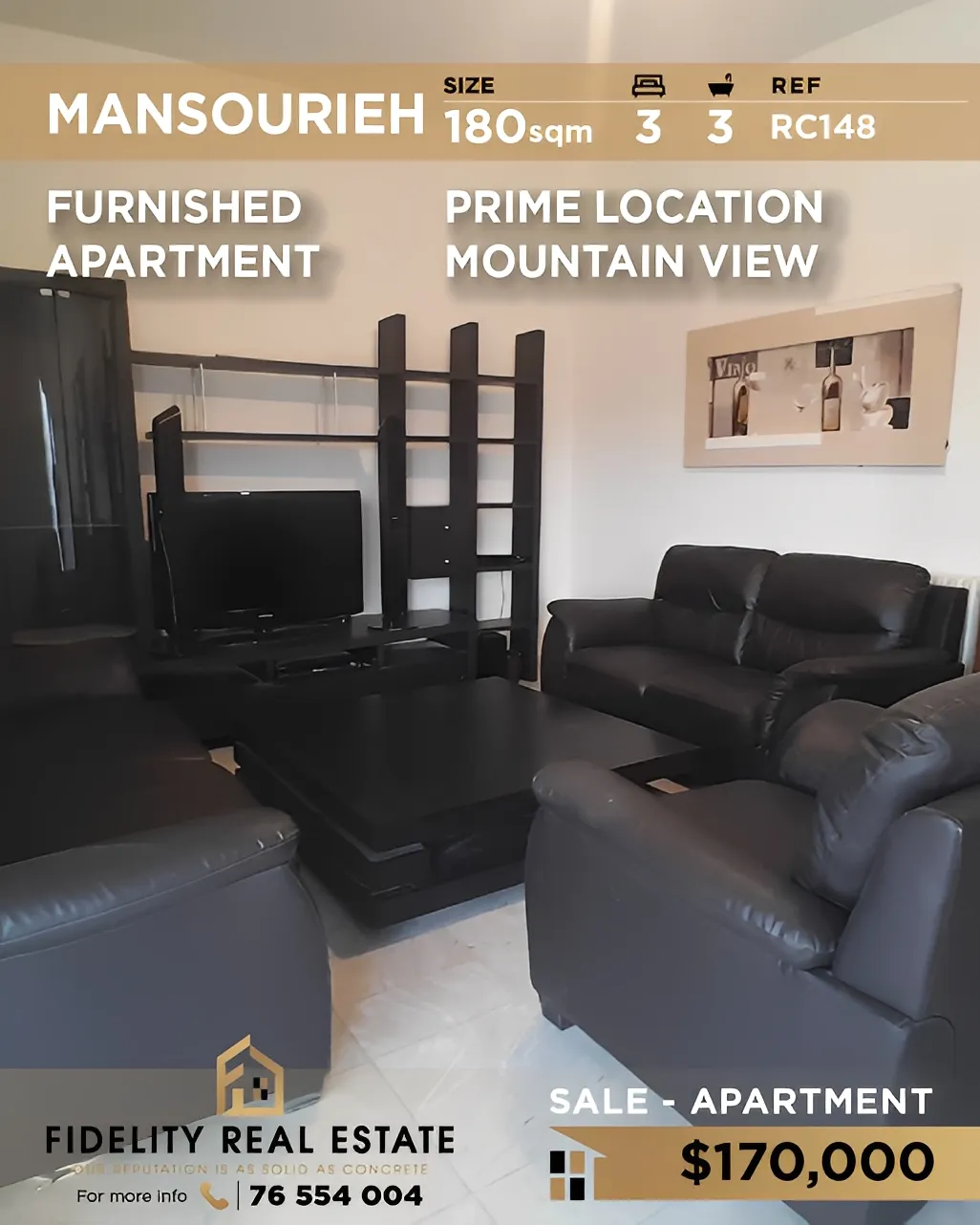Apartment for sale in Mansourieh, Lebanon - 3 bed, 3 bath