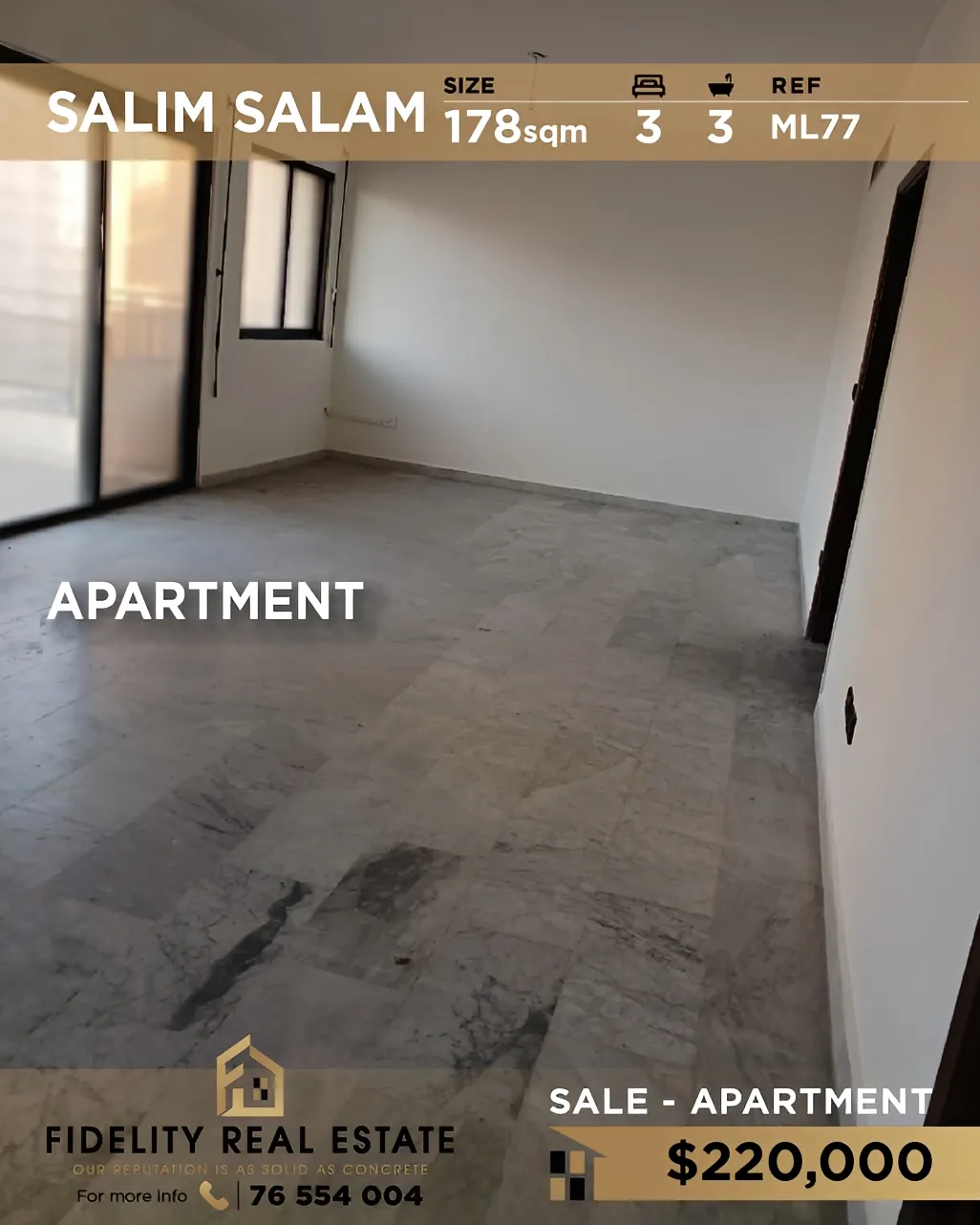 Apartment for sale in Salim Salam, Bayrut, Lebanon - 3 bed, 3 bath