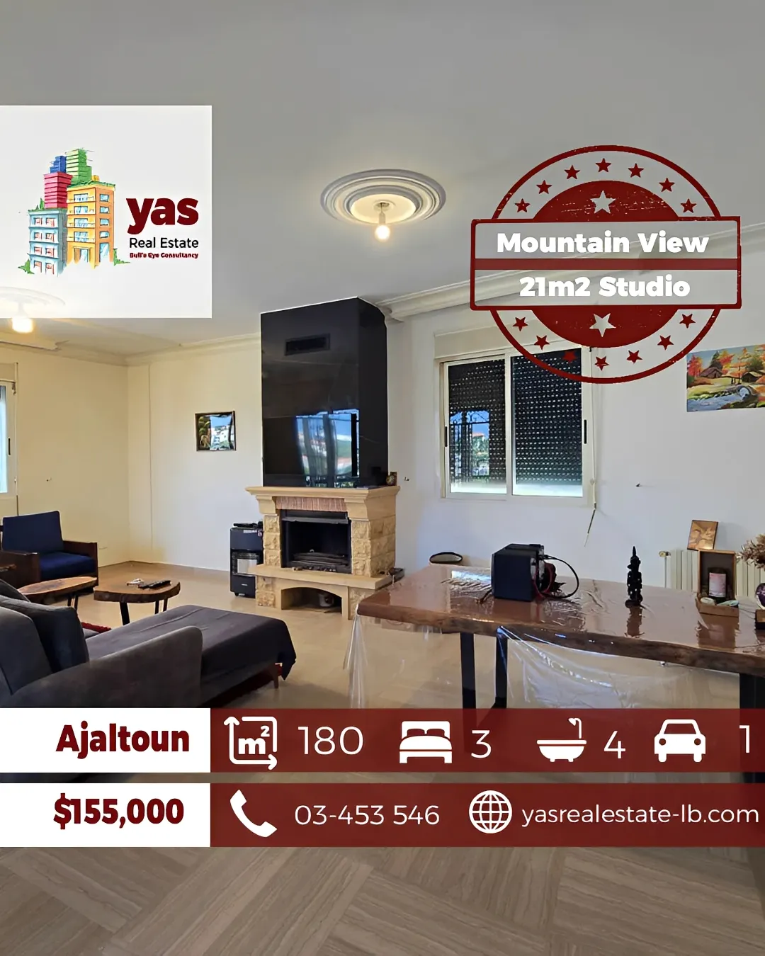 Apartment for Sale in Ajaltoun - 3 bed, 4 bath