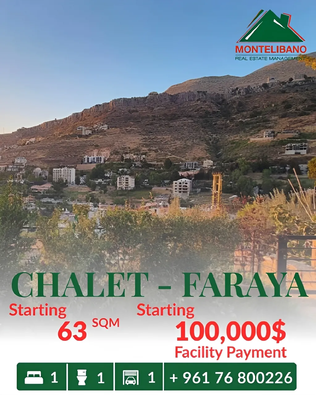 Chalet for sale in Faraya, Lebanon - 1 bed, 1 bath