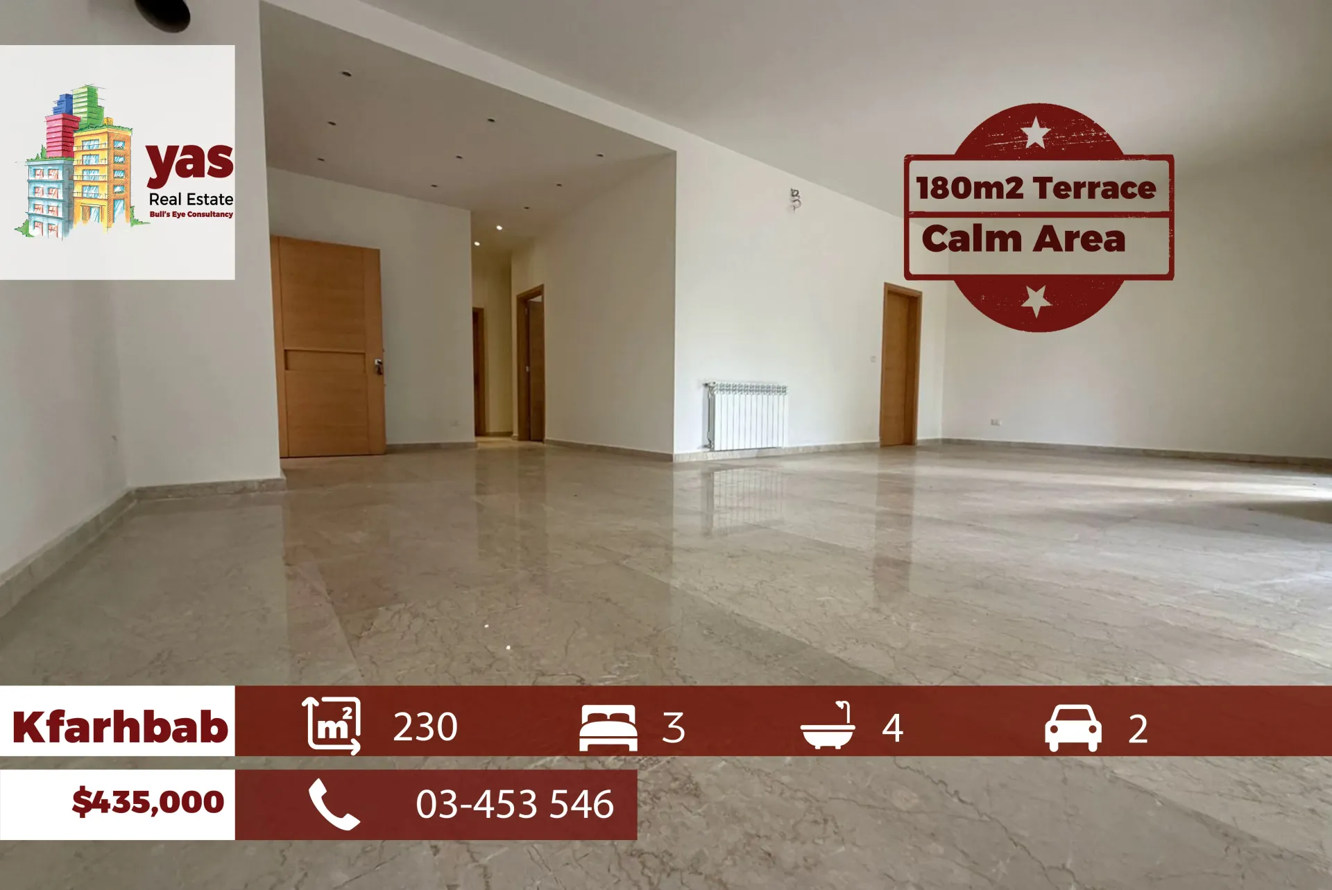 Apartment for Sale in Kfar Hbab - 3 bed, 4 bath