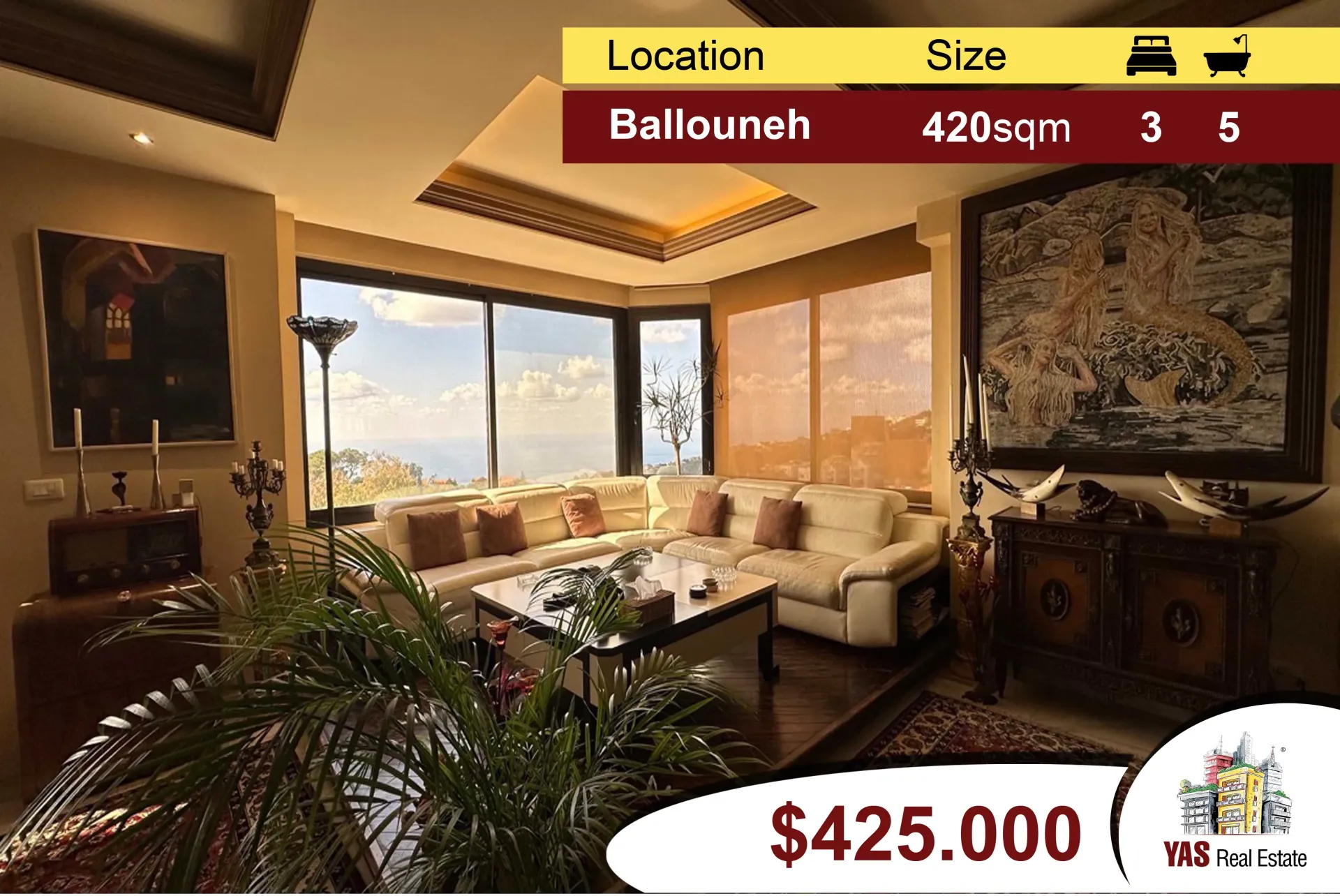 Apartment for Sale in Ballouneh - 3 bed, 5 bath